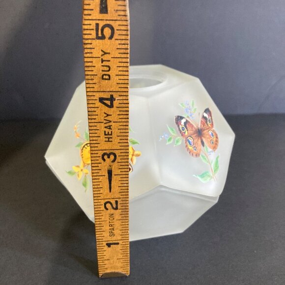 Vtg Westmoreland Satin Glass Fairy Lamp Monarch Butterflies Pentagon Frosted 2pc - Picture 8 of 10
